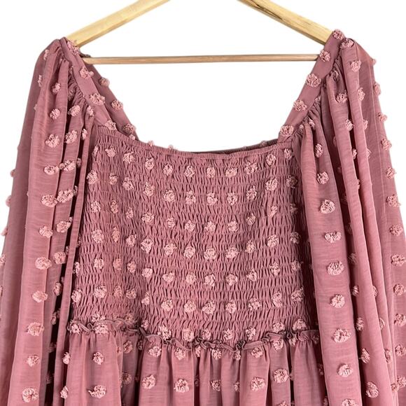 A Beautiful Soul Mauve Pink Swiss Dot Long Sleeve Cottagecore Dress - Picture 2 of 7